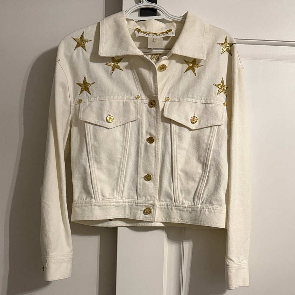 Vintage Escada Cream Denim Jacket with Gold Star Details
